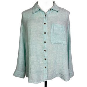Jones & Co Jones New York 100% Linen Seafoam Green, 1X, Long Sleeve Shirt/Tunic